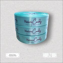 Cetim Fita Personalizada Azul Tiffany 38mm com Logo Madame Candy