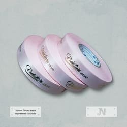 Cetim Fita Personalizada Rosa Bebê com Impressão Dourada 
